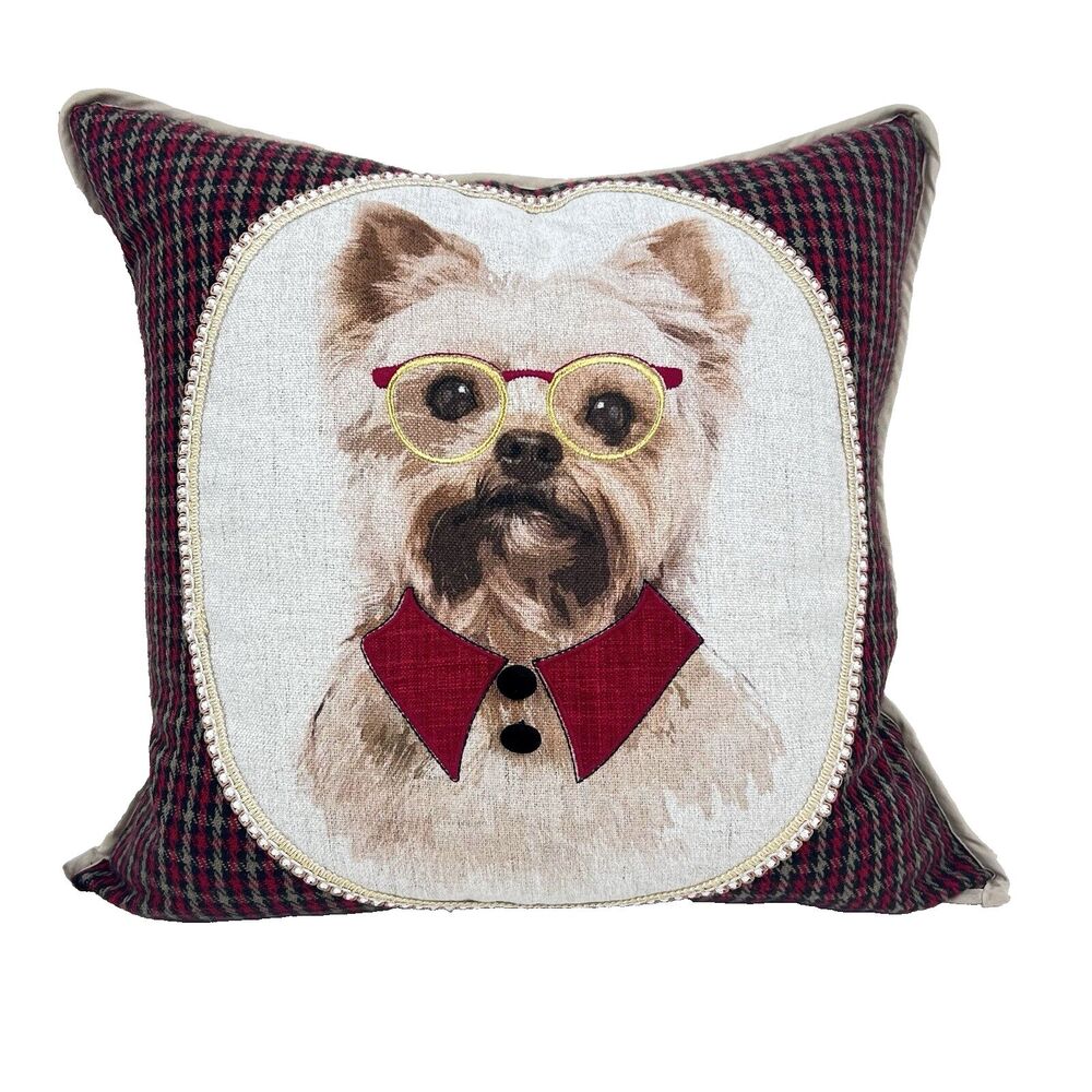 Westie Yorkie Cover & Feather Pillow Winter Holiday Loving Kindness 19.5" Square